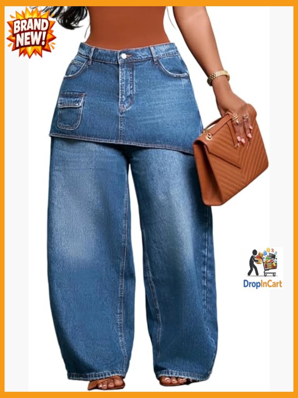 Wide Leg Cargo Jeans High Waisted Baggy Denim Pants with Skirt Overlay Y2K